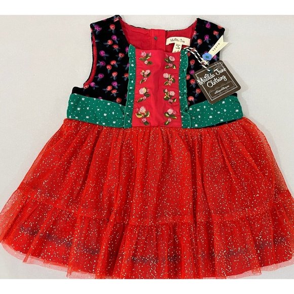 Matilda Jane Caroling Away Top Size 4 New Embroidery Flower Red Tulle Christmas - Picture 1 of 12